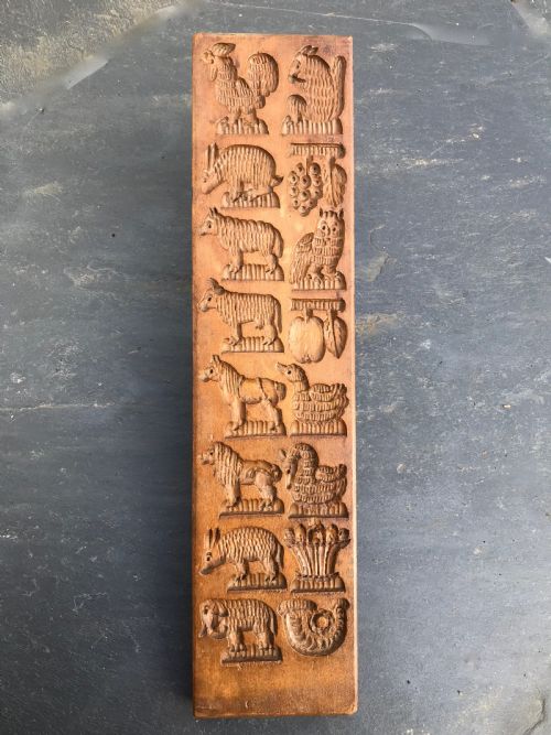 Antique Treen Biscuit Mould - Carved Animals