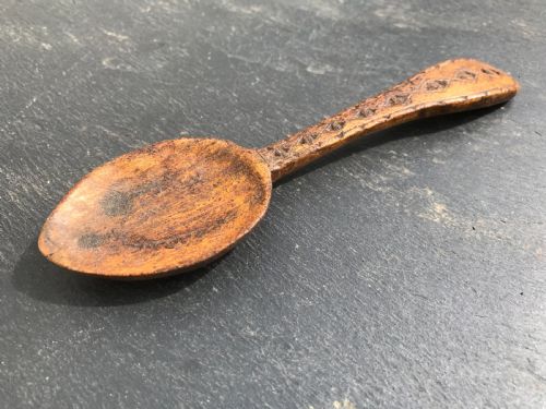 Antique Treen Welsh Chip Carved Spoon - Dated 1797