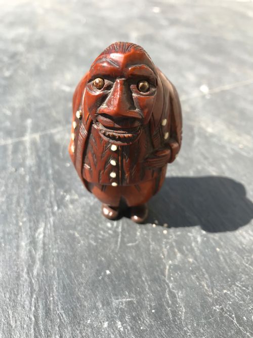 Antique Coquilla Snuff Box - Figural Man