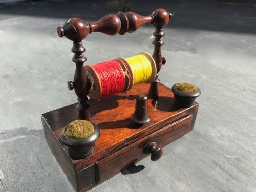 Antique Treen Rosewood Sewing Companion