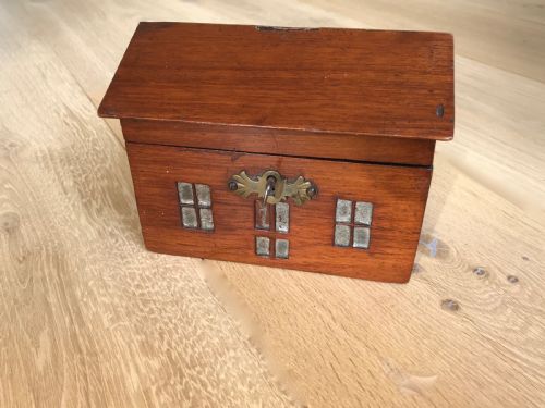 An Unusual Mahogany Money Box in the Shape of a House - Treen