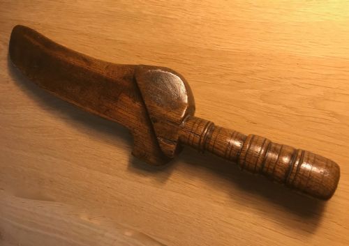 A Rare  Antique Treen Oak Lead Miners Working Knitting Sheath