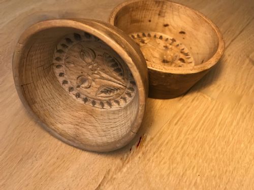 Two Antique Butter Mould Dishes - Early 19th Century Treen