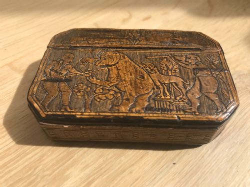 An Interesting Double Sided Pressed Birch Wood Antique Snuff Box