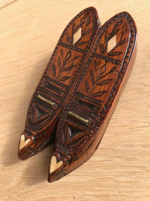 Antique Prisoner of War Double Snuff Shoe Box - Treen