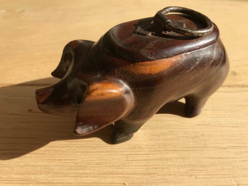 Antique Laburnum  Snuff Box - Pig