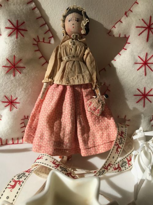 Antique Wooden Doll & Baby Doll
