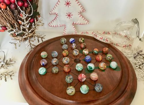 Antique Solitaire & Military Game - Victorian Marbles - Instructions to Base