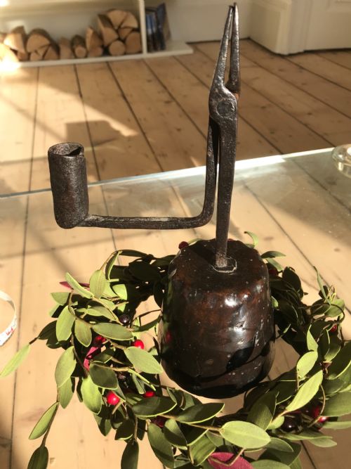 Antique Welsh Rushlight - Unusual Pie Crust Base