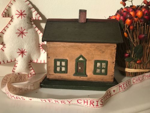 A Folk Art Painted Money Box - House