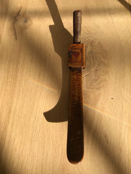 A Rare Antique Treen Knitting Sheath - Carved Bible & Verse in Red