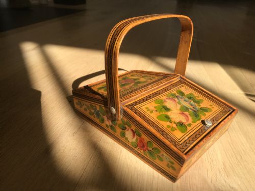 An Antique Sewing Pannier Box with Contents
