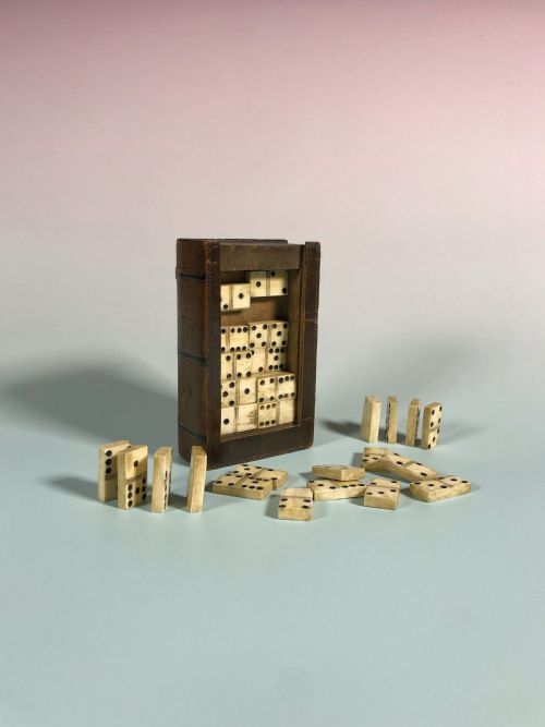 Antique Book Box - Containing 36 Bone Dominoes