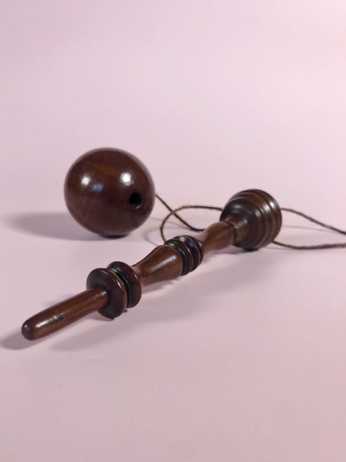 Antique Cherry Wood Bilboquet/ Ball & Cup Game - Treen