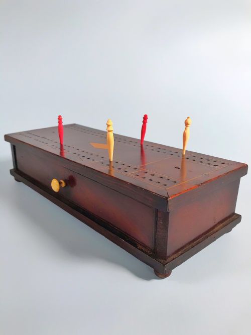 Antique Cribbage Board & Box
