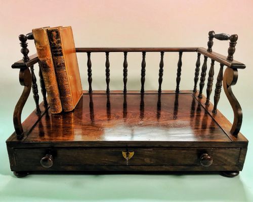 Antique Rosewood Book Carrier/ Trough - With a Drawer for Stationery