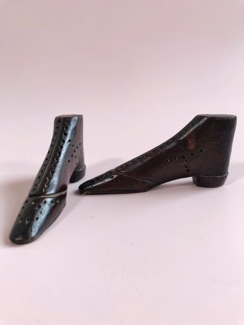 Antique Pair of Treen Shoes - Love Token/folk Art