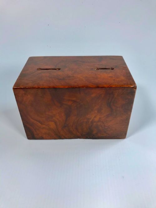 Antique Walnut Money Box - Teo Different Size Coin Slots