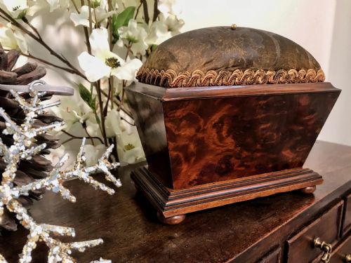 Antique Yew Wood Sewing/pin Cushion Box
