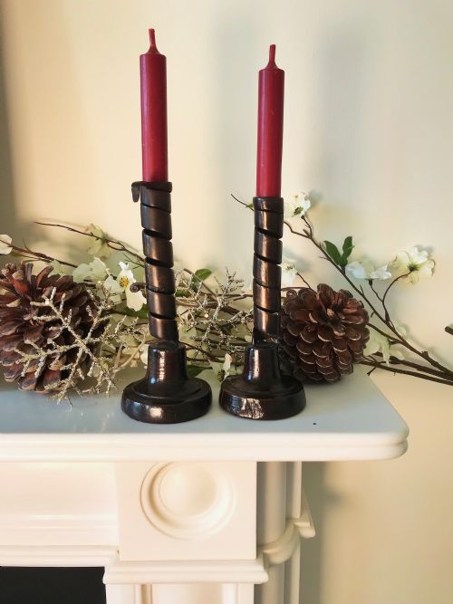 A Rare Pair of Antique Pair of  Spiral Candlesticks