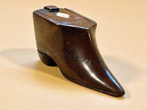 Antique Snuff Shoe Box - Diamond Inlay