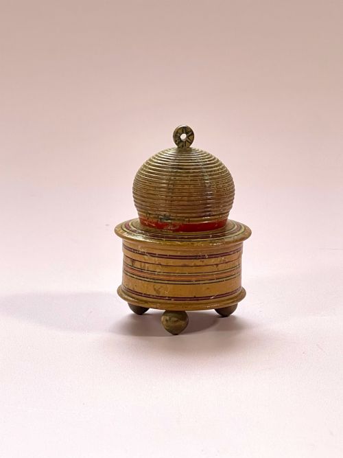 A Georgian Bee Hive Pin Poppet & Storage Box in the Shape of a Bee Hive Skep