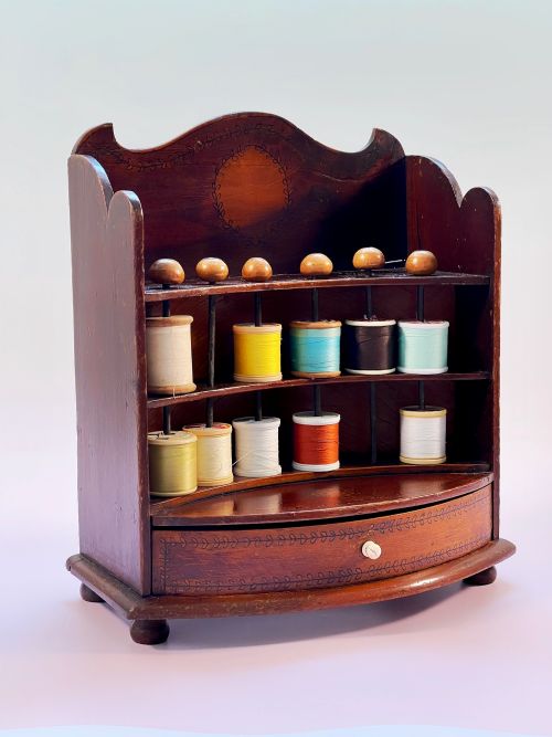 An Unusual 19th Century  Stained Sycamore Cotton Reel Stand with a Drawer