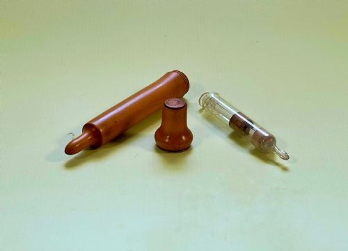 antique treen boxwood case glass syringe - CATEGORY: ANTIQUE MISCELLANEOUS - DATED 19TH CENTURY