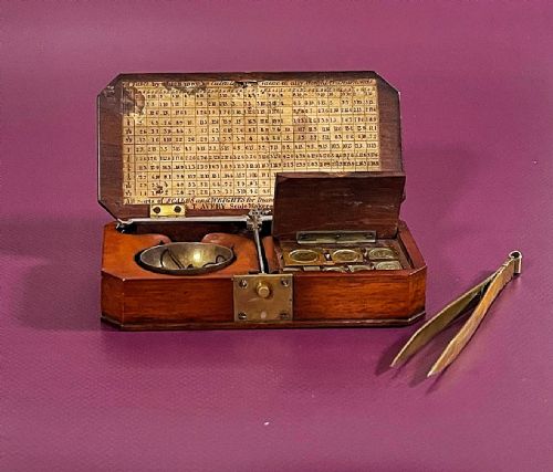 fig 1. Antique Travelling Diamond Scales - with a complete set of weights