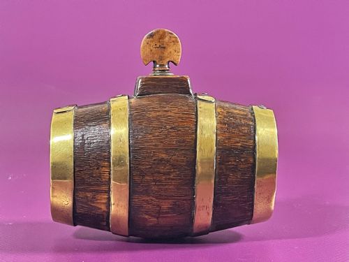 antique mini costrel oak and brass - CATEGORY: ANTIQUE MISCELLANEOUS - DATED 19TH CENTURY