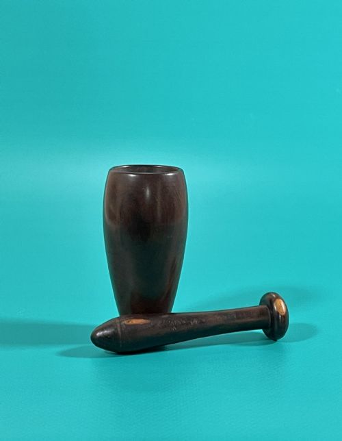 ANTIQUE SNUFF MORTAR AND PESTLE LIGNUM VITAE - ADDITIONAL PHOTO 3