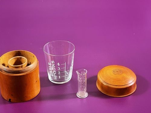 antique boxwood case unusual having two glass measures - CATEGORY: ANTIQUE GLASS - DATED 19TH CENTURY