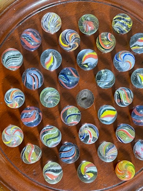 ANTIQUE SOLITAIRE BOARD ANTIQUE MARBLES - ADDITIONAL PHOTO 3