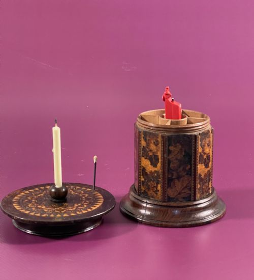 EXTRA LARGE ANTIQUE TUNBRIDGE WARE SEAL CANDLE AND MATCH HOLDER - ADDITIONAL PHOTO 2