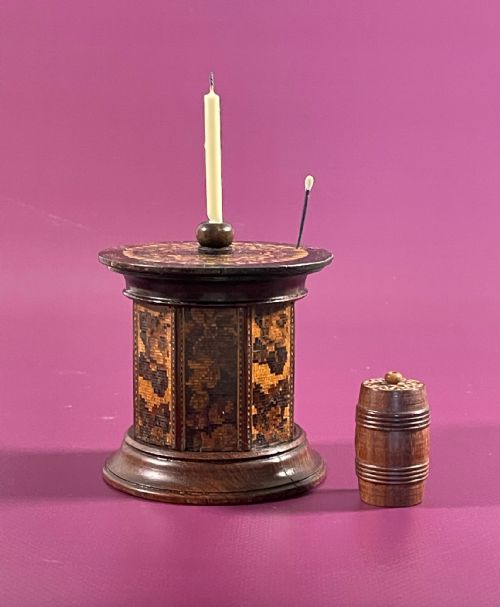 EXTRA LARGE ANTIQUE TUNBRIDGE WARE SEAL CANDLE AND MATCH HOLDER - ADDITIONAL PHOTO 3