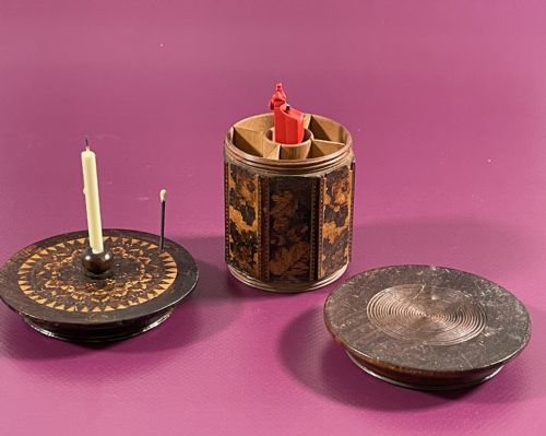 EXTRA LARGE ANTIQUE TUNBRIDGE WARE SEAL CANDLE AND MATCH HOLDER - ADDITIONAL PHOTO 4
