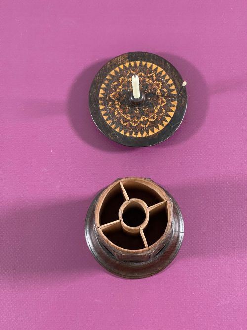 EXTRA LARGE ANTIQUE TUNBRIDGE WARE SEAL CANDLE AND MATCH HOLDER - ADDITIONAL PHOTO 6