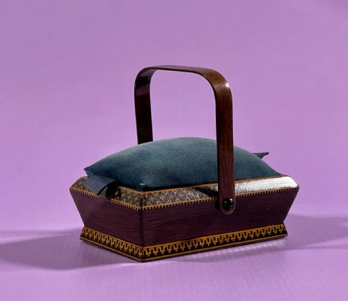A SMALL TUNBRIDGE WARE PANNIER SEWING BOX - ADDITIONAL PHOTO 2
