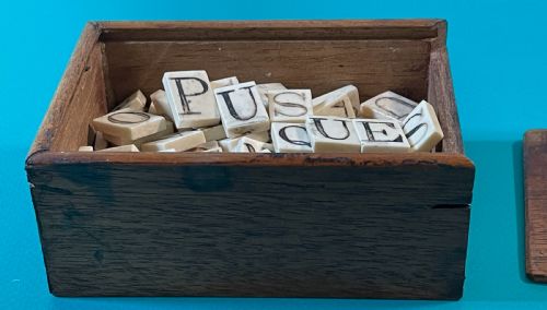 ANTIQUE ALPHABET SPELLING BOX WITH 118 BONE ALPHABET LETTERS - ADDITIONAL PHOTO 4