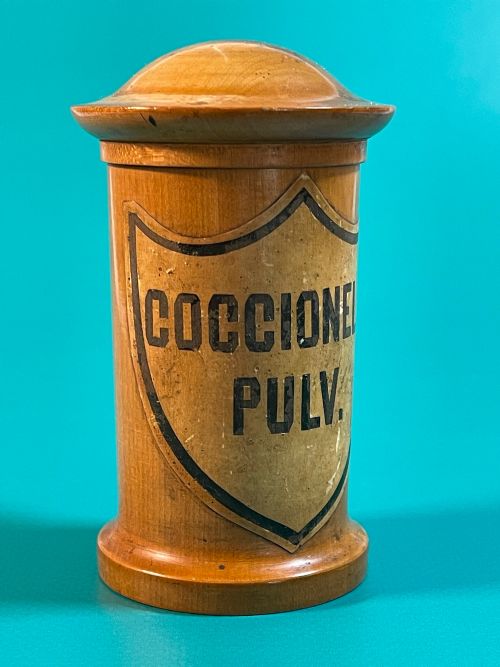 a small apothecary jar with original label - CATEGORY: ANTIQUE BOXES - DATED 19TH CENTURY