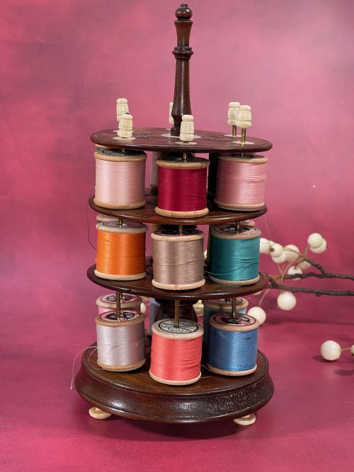 AN EARLY 800S MAHOGANY REEL STAND INCLUDES 18 COTTON REELS - ADDITIONAL PHOTO 6