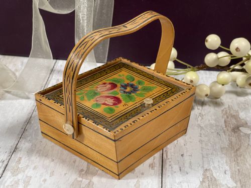antique tunbridge ware whitewood pannier - CATEGORY: ANTIQUE BOXES - DATED GEORGIAN