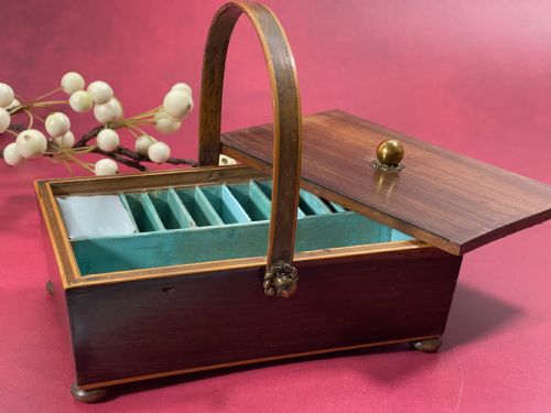 antique rosewood sewing pannier - CATEGORY: ANTIQUE BOXES - DATED GEORGIAN