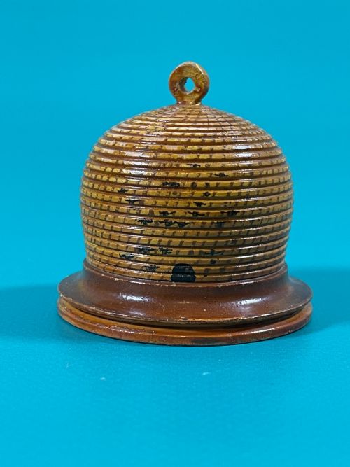 ANTIQUE TUNBRIDGE WARE BEE HIVE PIN POPPET LARGER THAN MOST - ADDITIONAL PHOTO 3