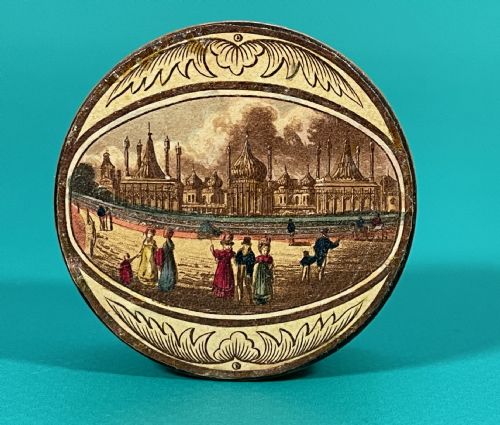 ANTIQUE TUNBRIDGE WARE CIRCULAR BOX RETAINING ITS SIX ORIGINAL POTS INSIDE - ADDITIONAL PHOTO 1