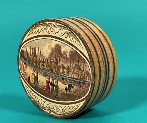 ANTIQUE TUNBRIDGE WARE CIRCULAR BOX RETAINING ITS SIX ORIGINAL POTS INSIDE - ADDITIONAL PHOTO 6