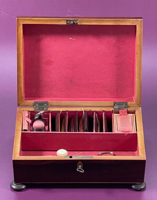 A GEORGIAN ROSEWOOD SEWING BOX WITH CONTENTS GREAT SIZE - ADDITIONAL PHOTO 11