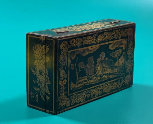 a georgian penwork box with some contents - CATEGORY: ANTIQUE BOXES - DATED GEORGIAN