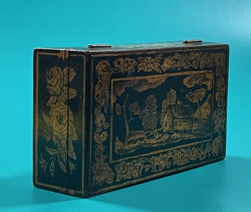 A GEORGIAN PENWORK BOX WITH SOME CONTENTS - ADDITIONAL PHOTO 6