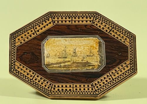 an early 1800s tunbridge ware octagonal cribbage board boating interest - CATEGORY: ANTIQUE MISCELLANEOUS - DATED GEORGIAN